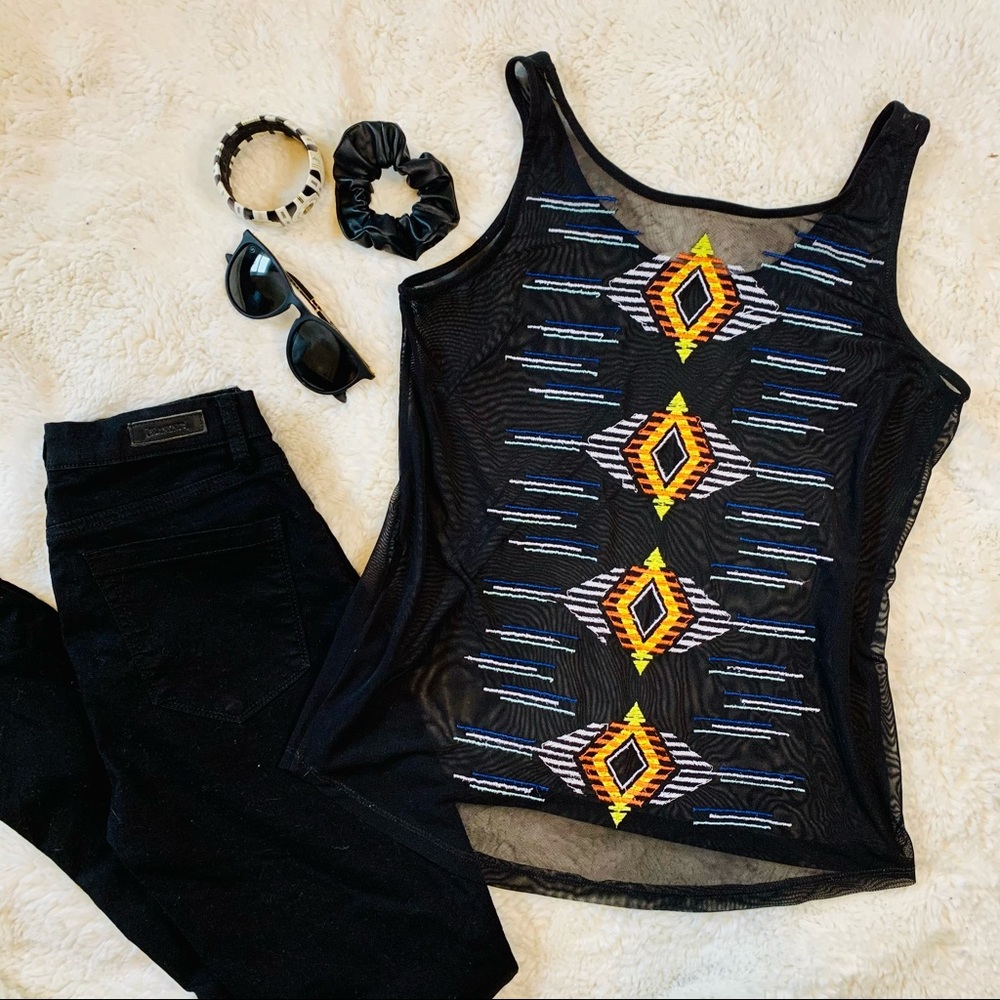 Sheer Mesh Embroidered Tank